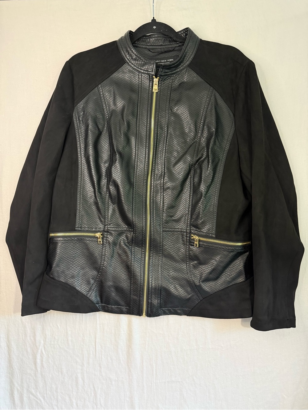 Black Faux Leather & Suede Zip Jacket - Marc New York Size 1X
